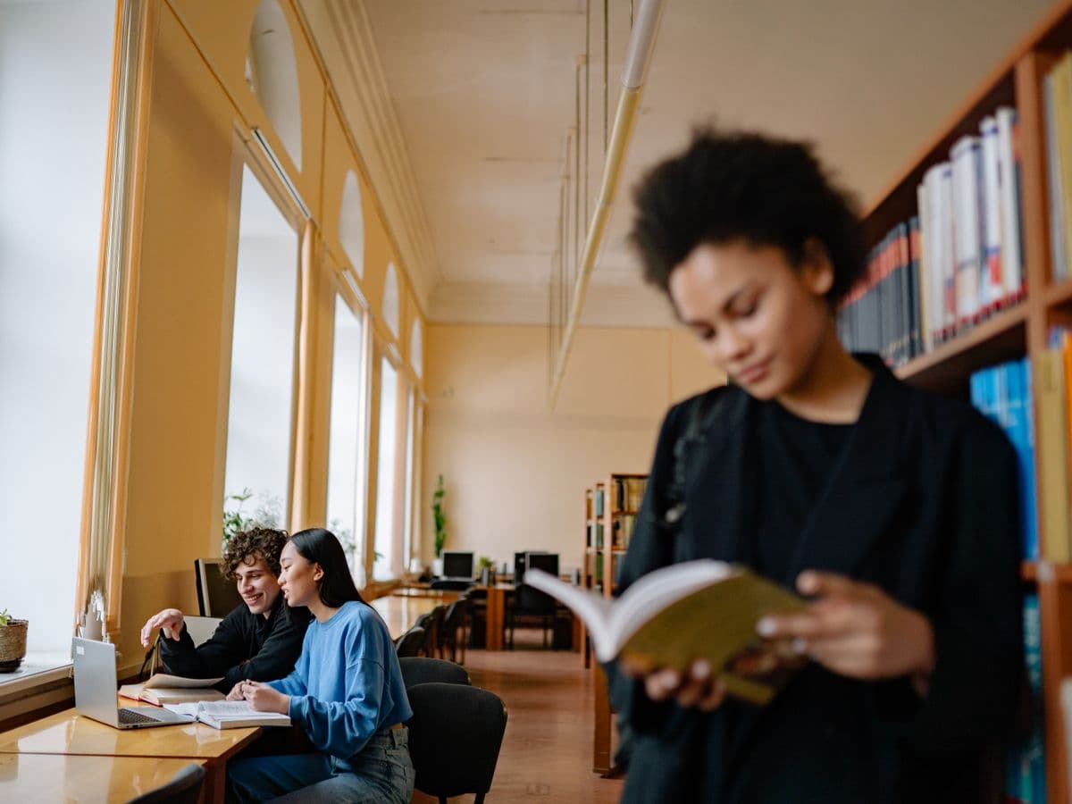 Students in study sessions at a university library